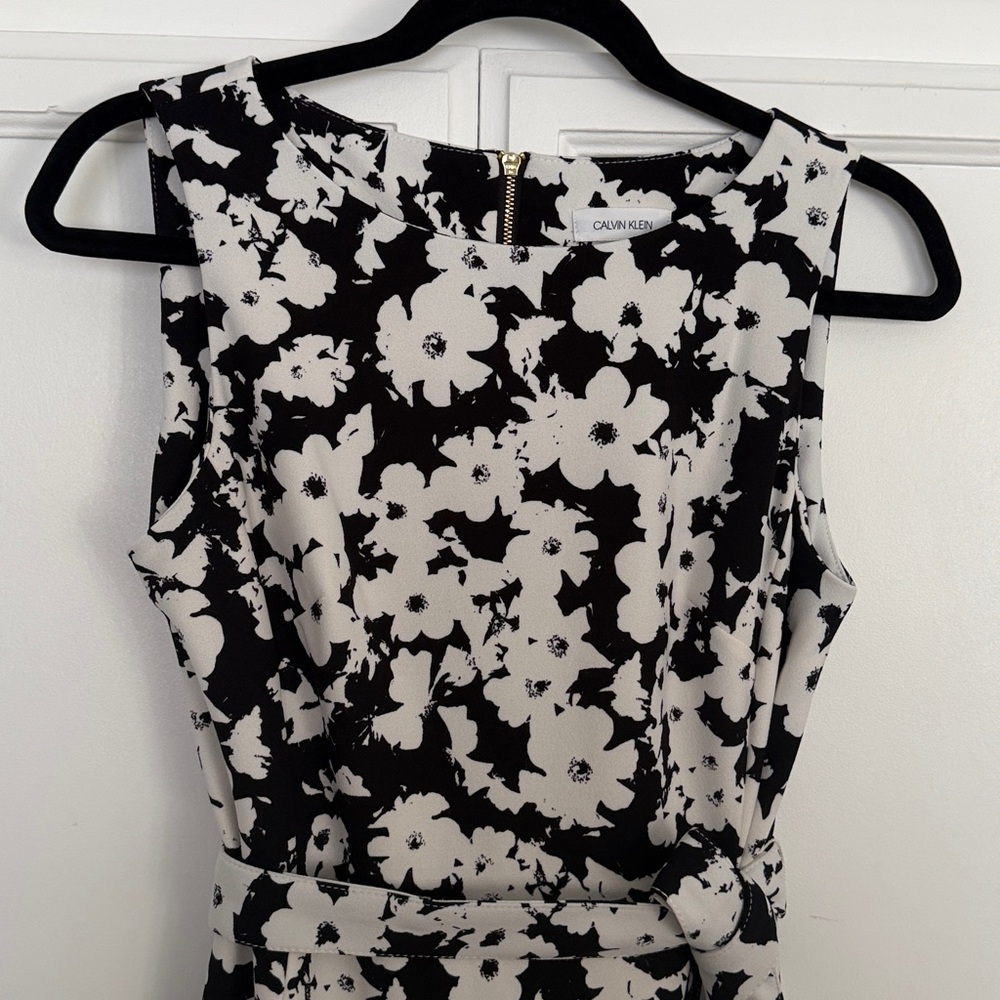 Calvin Klein Black and White Floral High-Low Dress